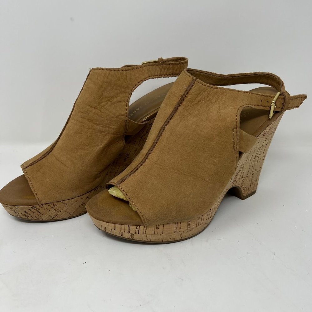 FRANCO SARTO Tan Suede Leather Wedge 5" Heel Open Toe Sandal Size 9.5M - Picture 9 of 16